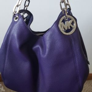 Michael Kors purple leather hobo bag
